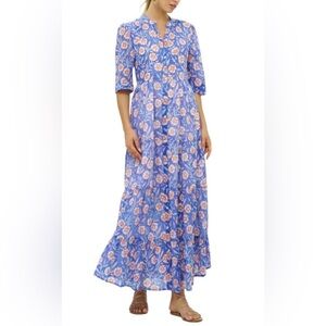 OLIPHANT Button Neck 3/4 Sleeve Maxi Size Small Blue/Orange & White NWT